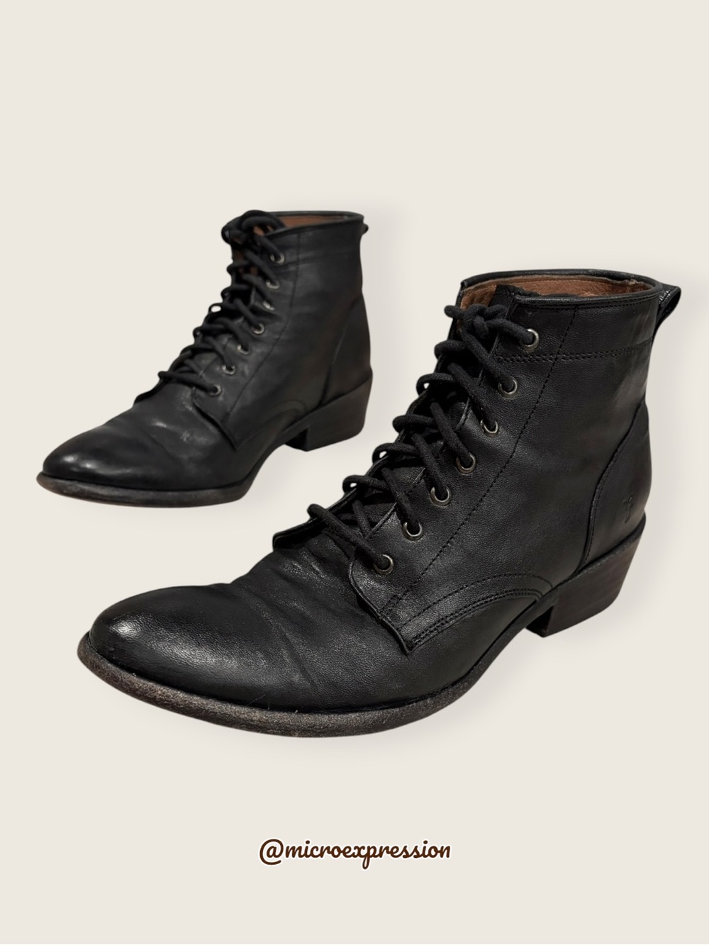 $349 Frye Carson Classic Oxford Academia Black Leather Lace Up Heeled Ankle Boot - Picture 15 of 16